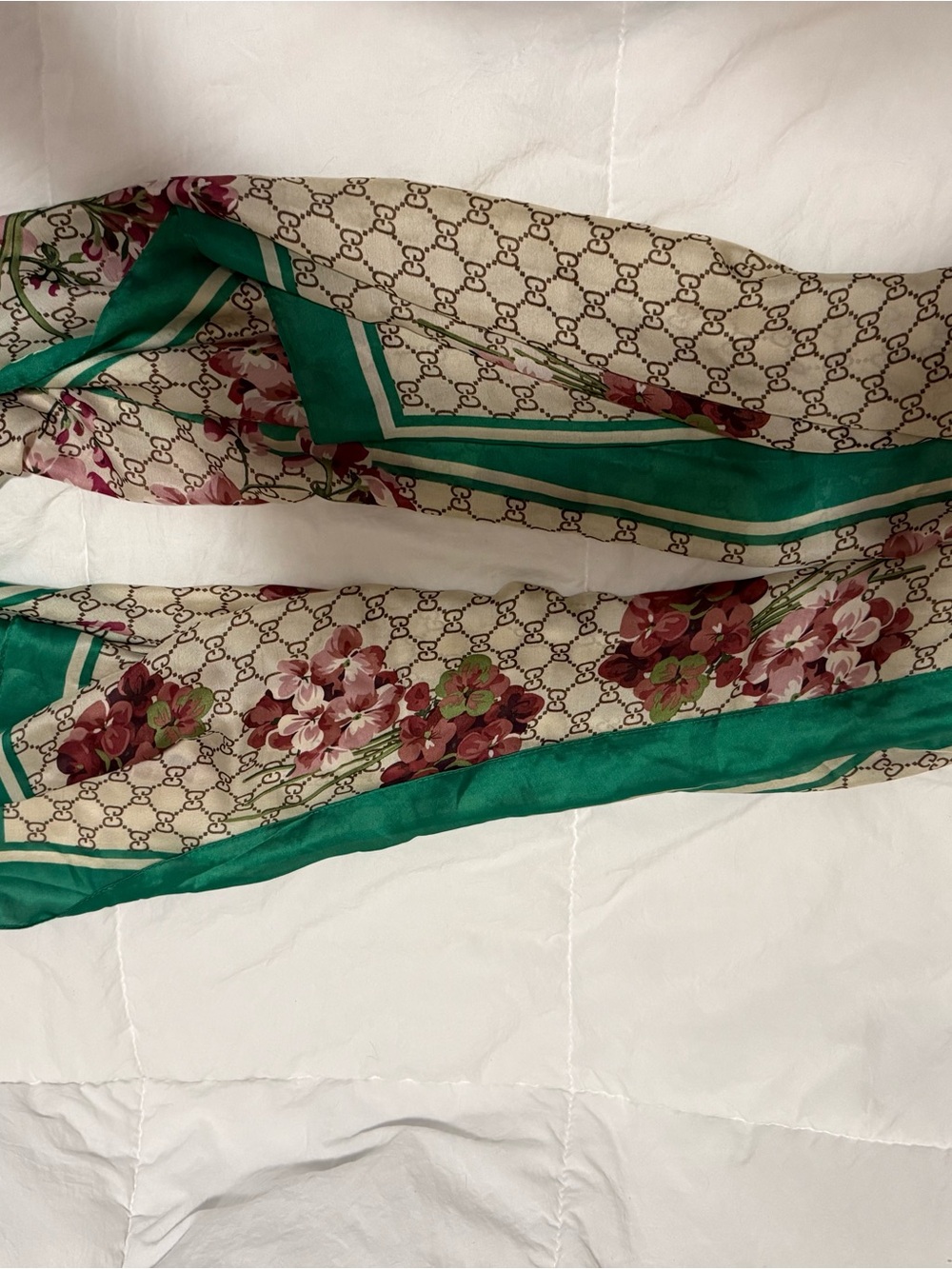 Gucci Floral Monogram Silk Scarf in Green Trim - Picture 4 of 7